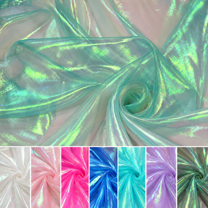 Iridescent Pearl Organza Fabric 60" Wide Holographic Sheer Multiple Colors