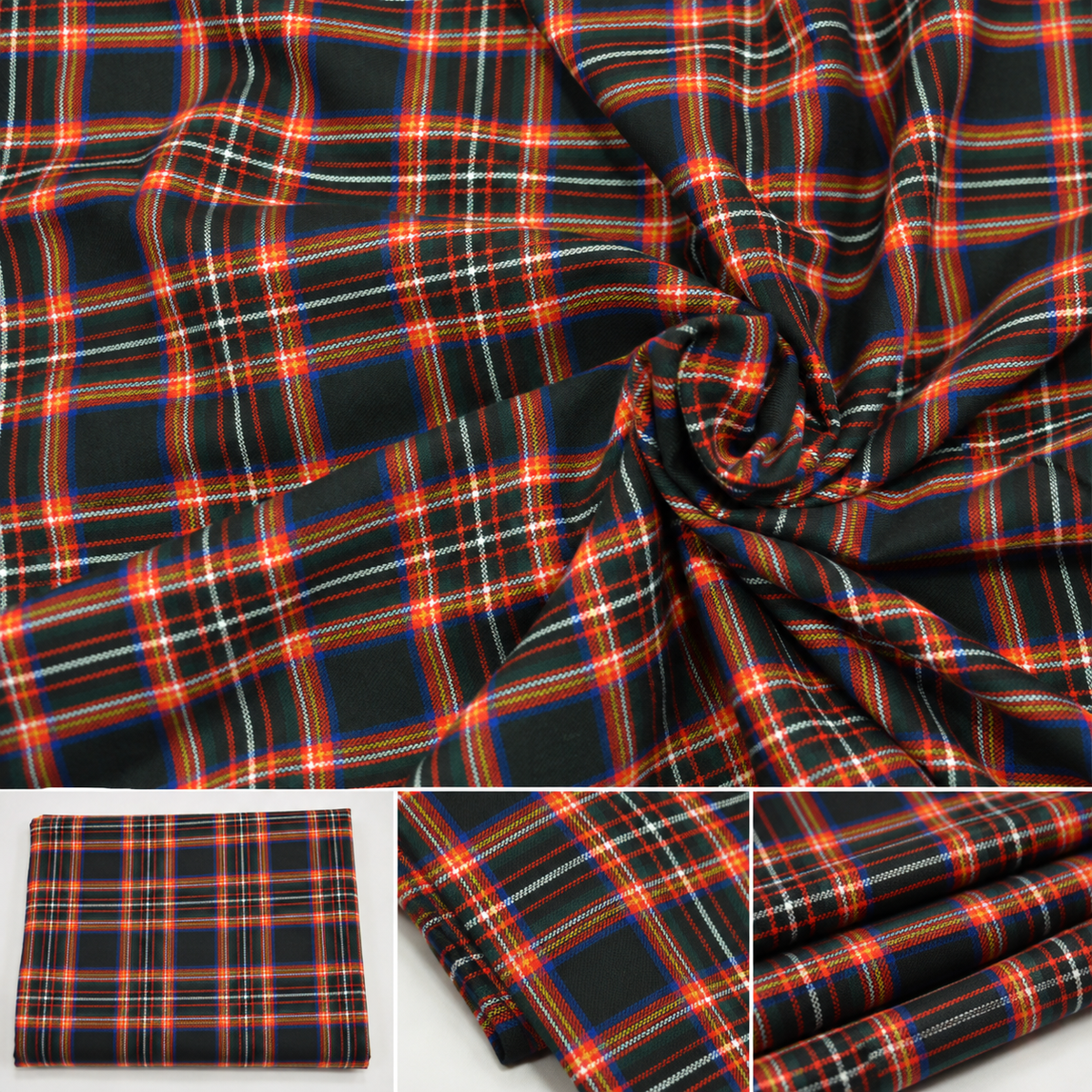 Irish Black Tartan Plaid Kilt Fabric by the Yard Super Soft Rayon