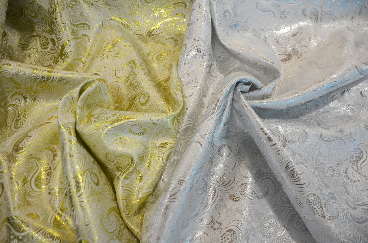 Oriental Metallic Paisley Brocade | 58" Wide | Silver and Gold Metallic Paisley Brocade |