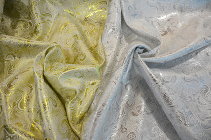 Oriental Metallic Paisley Brocade Table Linens | Silver and Gold Metallic Paisley Brocade Table Linens |
