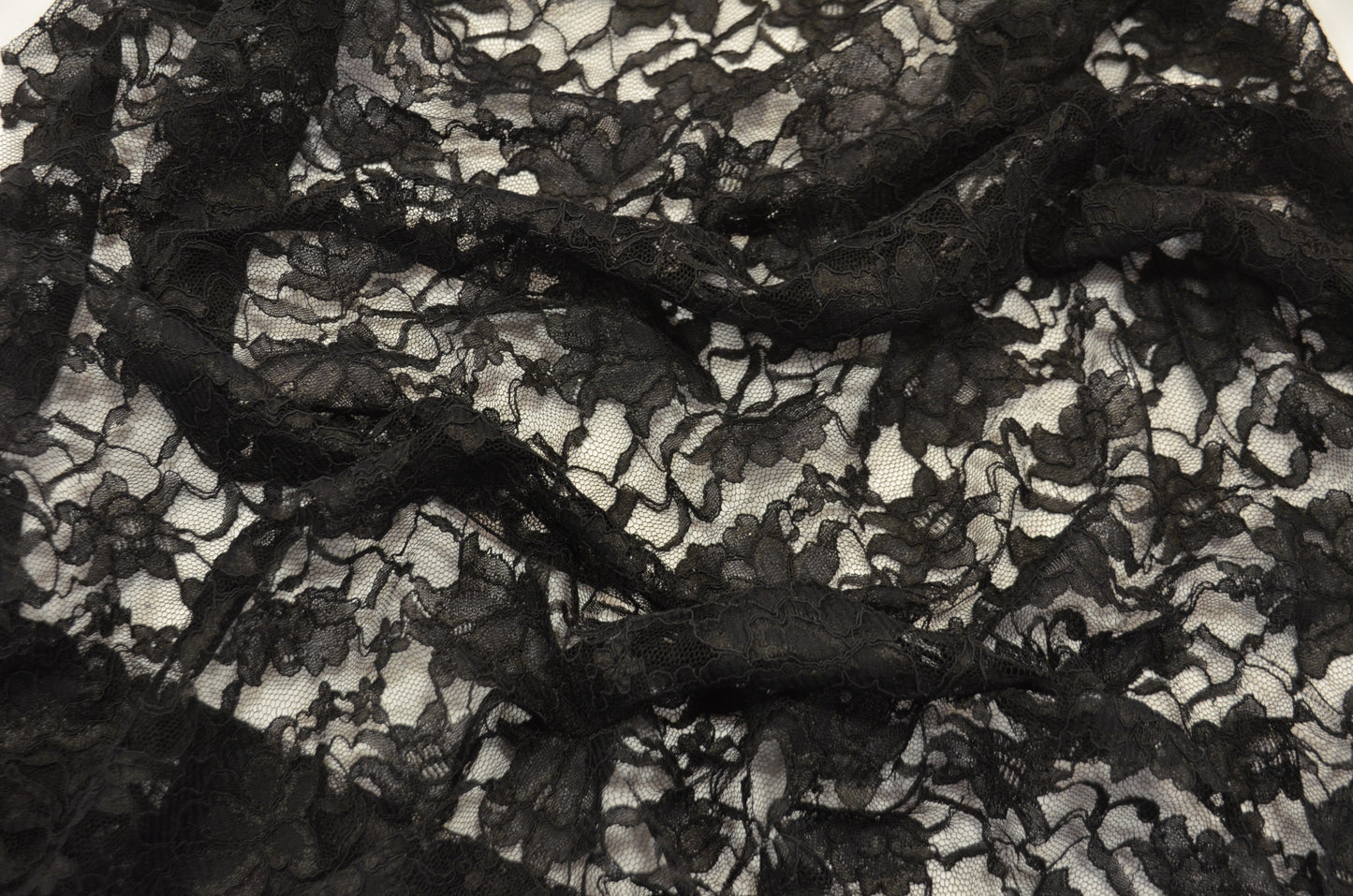 Black Lace Fabric by the Yard | Double Sided Scalloped Heavy Lace in Black Color | 58/60" Wide |