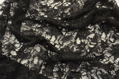 Black Lace Fabric by the Yard | Double Sided Scalloped Heavy Lace in Black Color | 58/60" Wide |