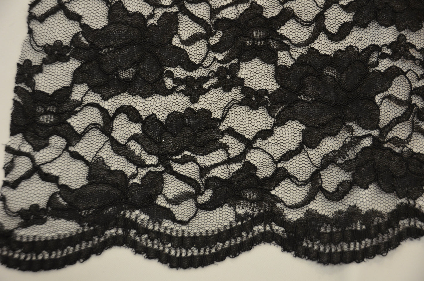 Black Lace Fabric by the Yard | Double Sided Scalloped Heavy Lace in Black Color | 58/60" Wide |