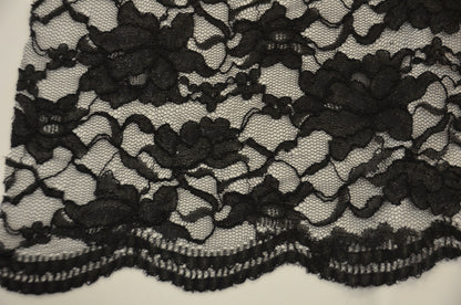 Black Lace Fabric by the Yard | Double Sided Scalloped Heavy Lace in Black Color | 58/60" Wide |