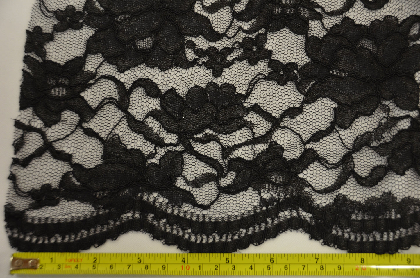 Black Lace Fabric by the Yard | Double Sided Scalloped Heavy Lace in Black Color | 58/60" Wide |