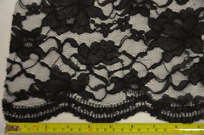 Black Lace Fabric by the Yard | Double Sided Scalloped Heavy Lace in Black Color | 58/60" Wide |