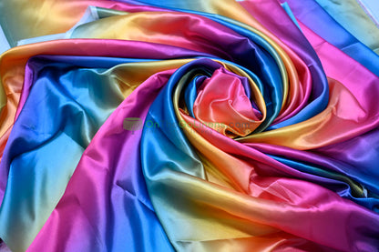 Ombre Satin Fabric | 60" Wide | Rainbow Charmeuse Fabric | Pink Yellow Blue Purple Orange |