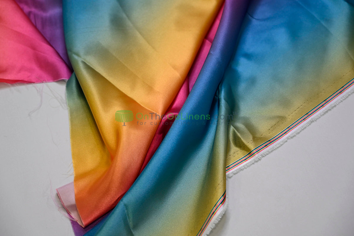 Ombre Satin Fabric | 60" Wide | Rainbow Charmeuse Fabric | Pink Yellow Blue Purple Orange |