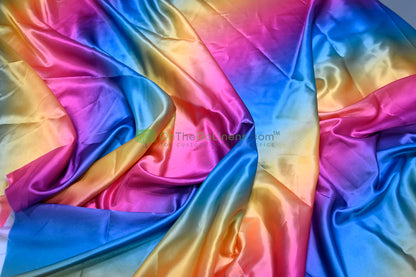 Ombre Satin Fabric | 60" Wide | Rainbow Charmeuse Fabric | Pink Yellow Blue Purple Orange |