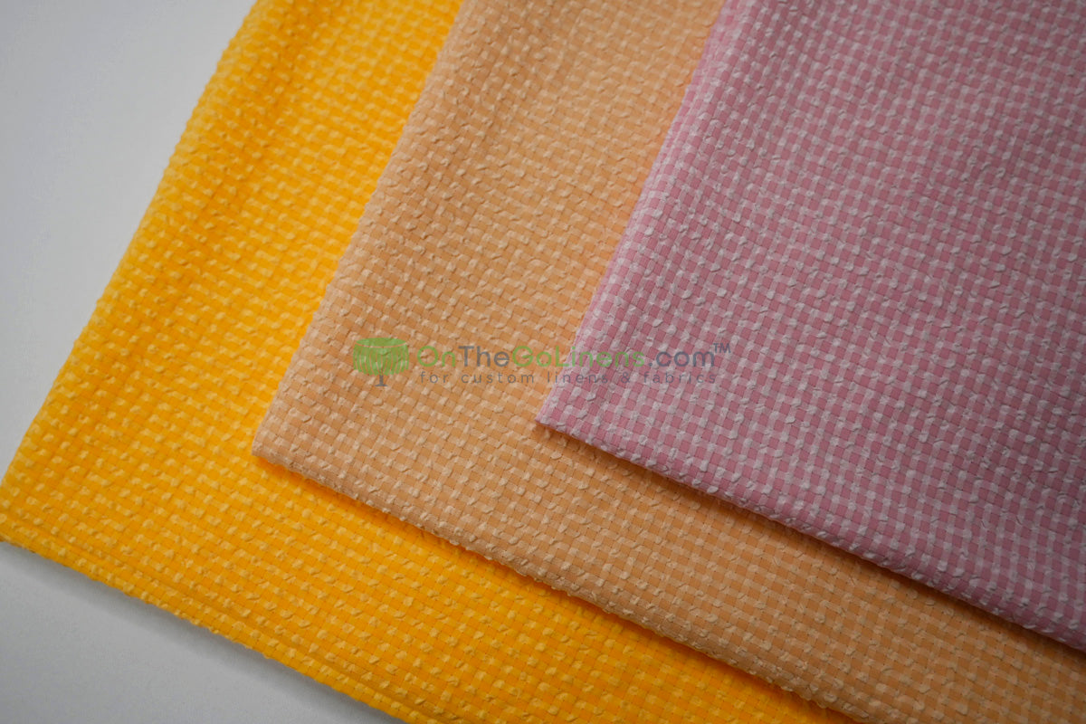 Gingham Seersucker Fabric – Lightweight 100% Polyester with Mechanical Stretch | 57/59" Width | 115 GSM