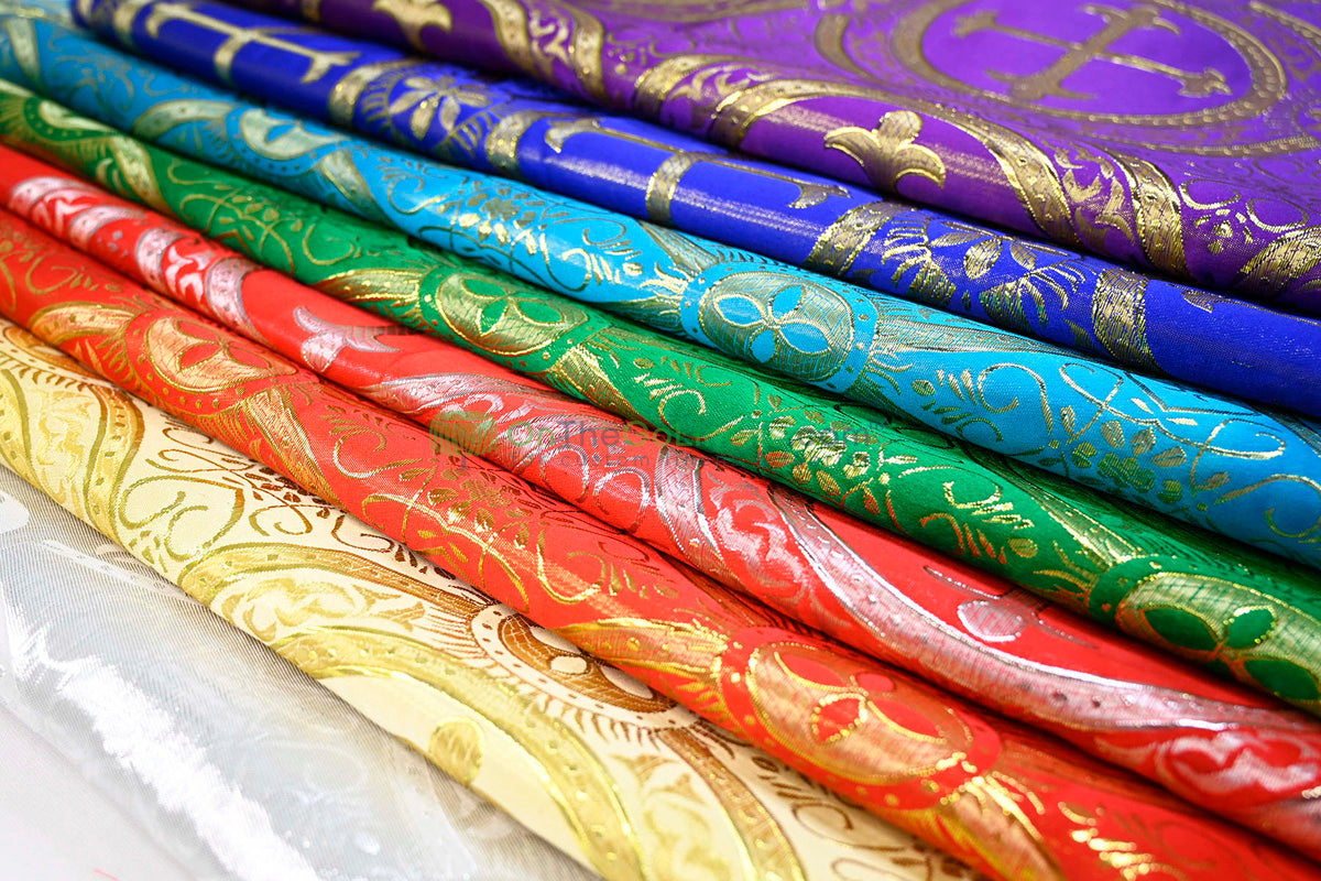Circular Cross Liturgical Brocade | 60” Wide | Elegant Liturgical Fabric with Woven Cross Motif | Ideal for Church Vestments & Decor