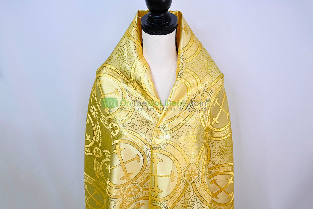Circular Cross Liturgical Brocade | 60” Wide | Elegant Liturgical Fabric with Woven Cross Motif | Ideal for Church Vestments & Decor
