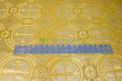 Circular Cross Liturgical Brocade | 60” Wide | Elegant Liturgical Fabric with Woven Cross Motif | Ideal for Church Vestments & Decor