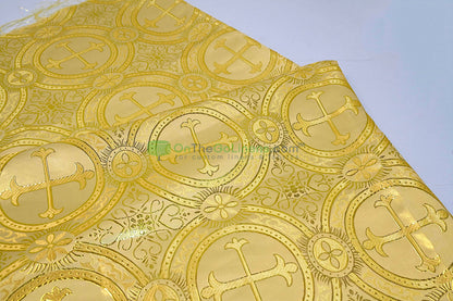 Circular Cross Liturgical Brocade | 60” Wide | Elegant Liturgical Fabric with Woven Cross Motif | Ideal for Church Vestments & Decor