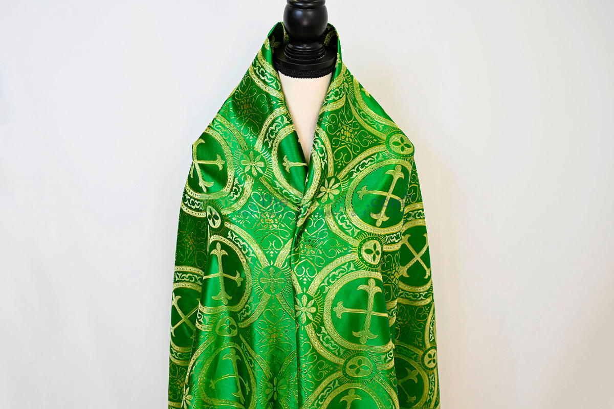 Circular Cross Liturgical Brocade | 60” Wide | Elegant Liturgical Fabric with Woven Cross Motif | Ideal for Church Vestments & Decor