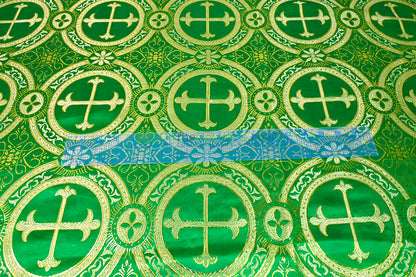 Circular Cross Liturgical Brocade | 60” Wide | Elegant Liturgical Fabric with Woven Cross Motif | Ideal for Church Vestments & Decor