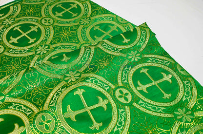 Circular Cross Liturgical Brocade | 60” Wide | Elegant Liturgical Fabric with Woven Cross Motif | Ideal for Church Vestments & Decor