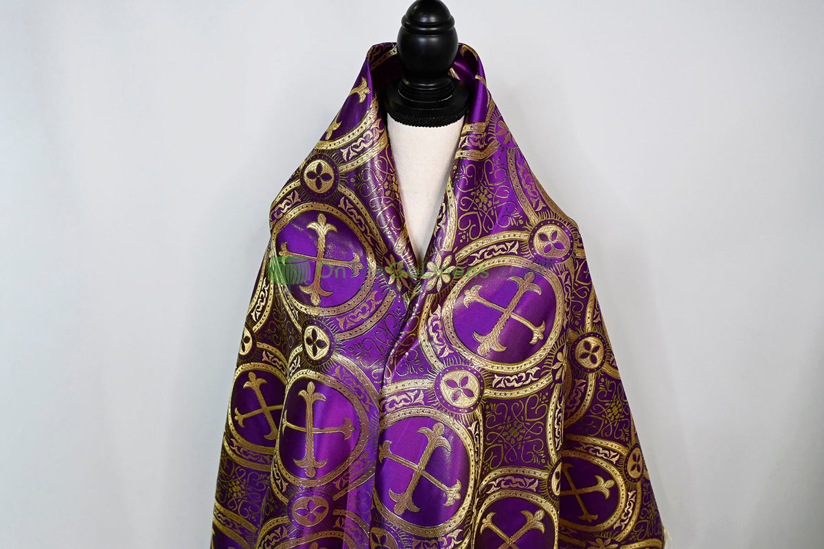 Circular Cross Liturgical Brocade | 60” Wide | Elegant Liturgical Fabric with Woven Cross Motif | Ideal for Church Vestments & Decor