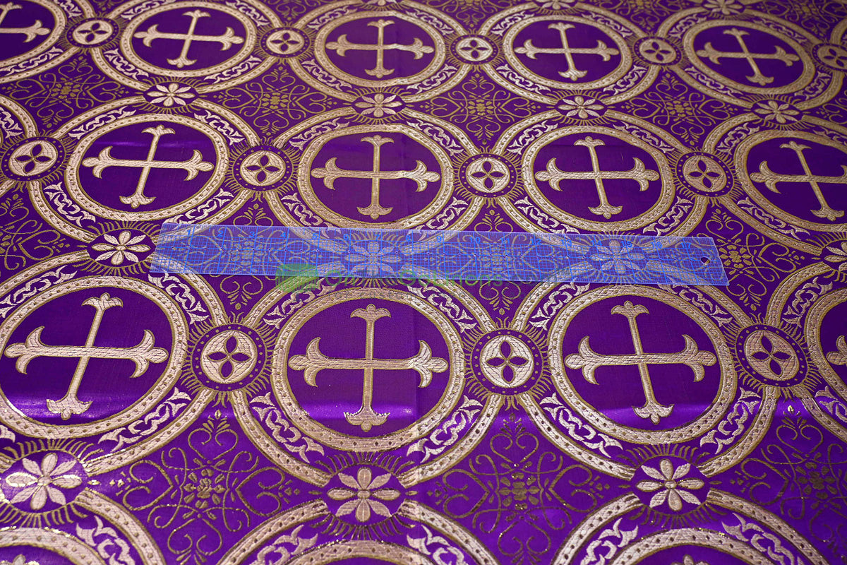 Circular Cross Liturgical Brocade | 60” Wide | Elegant Liturgical Fabric with Woven Cross Motif | Ideal for Church Vestments & Decor