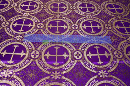 Circular Cross Liturgical Brocade | 60” Wide | Elegant Liturgical Fabric with Woven Cross Motif | Ideal for Church Vestments & Decor