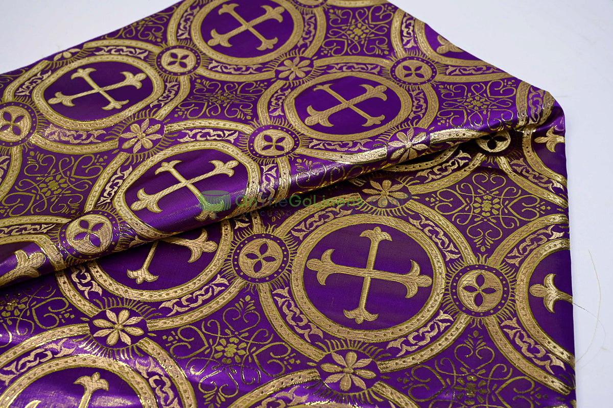 Circular Cross Liturgical Brocade | 60” Wide | Elegant Liturgical Fabric with Woven Cross Motif | Ideal for Church Vestments & Decor