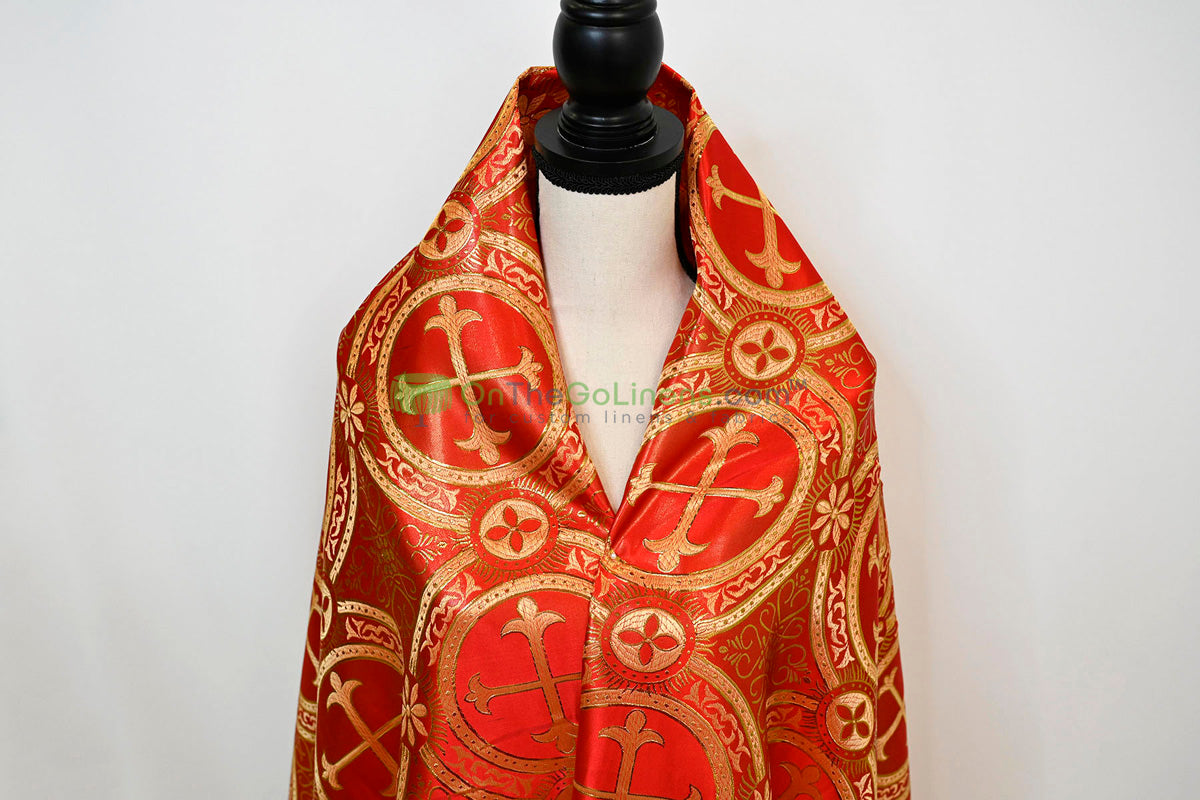 Circular Cross Liturgical Brocade | 60” Wide | Elegant Liturgical Fabric with Woven Cross Motif | Ideal for Church Vestments & Decor