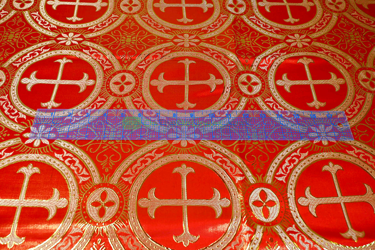 Circular Cross Liturgical Brocade | 60” Wide | Elegant Liturgical Fabric with Woven Cross Motif | Ideal for Church Vestments & Decor