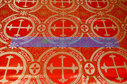 Circular Cross Liturgical Brocade | 60” Wide | Elegant Liturgical Fabric with Woven Cross Motif | Ideal for Church Vestments & Decor