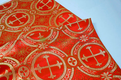 Circular Cross Liturgical Brocade | 60” Wide | Elegant Liturgical Fabric with Woven Cross Motif | Ideal for Church Vestments & Decor