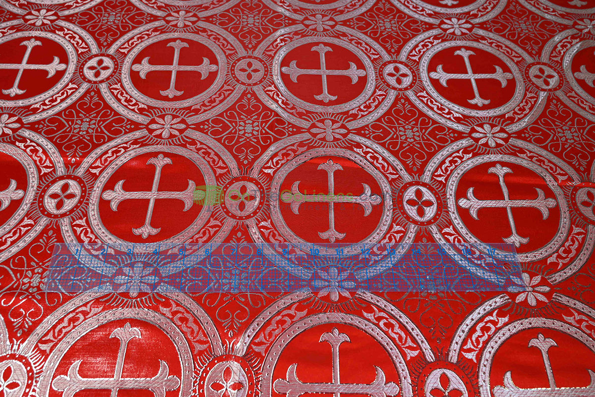 Circular Cross Liturgical Brocade | 60” Wide | Elegant Liturgical Fabric with Woven Cross Motif | Ideal for Church Vestments & Decor