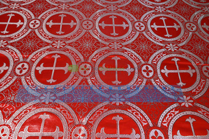 Circular Cross Liturgical Brocade | 60” Wide | Elegant Liturgical Fabric with Woven Cross Motif | Ideal for Church Vestments & Decor