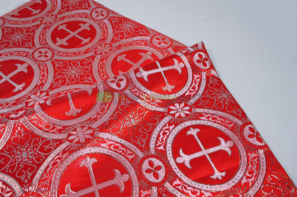 Circular Cross Liturgical Brocade | 60” Wide | Elegant Liturgical Fabric with Woven Cross Motif | Ideal for Church Vestments & Decor