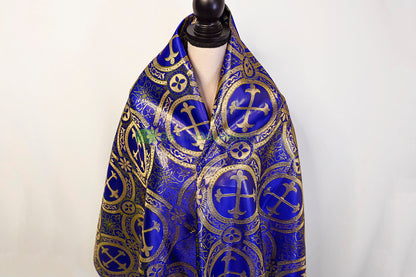 Circular Cross Liturgical Brocade | 60” Wide | Elegant Liturgical Fabric with Woven Cross Motif | Ideal for Church Vestments & Decor