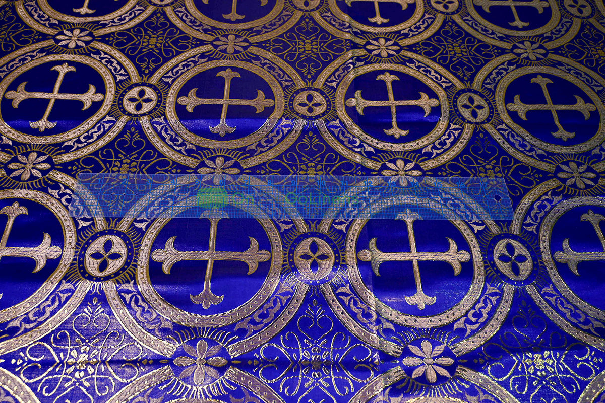 Circular Cross Liturgical Brocade | 60” Wide | Elegant Liturgical Fabric with Woven Cross Motif | Ideal for Church Vestments & Decor