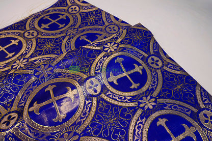 Circular Cross Liturgical Brocade | 60” Wide | Elegant Liturgical Fabric with Woven Cross Motif | Ideal for Church Vestments & Decor