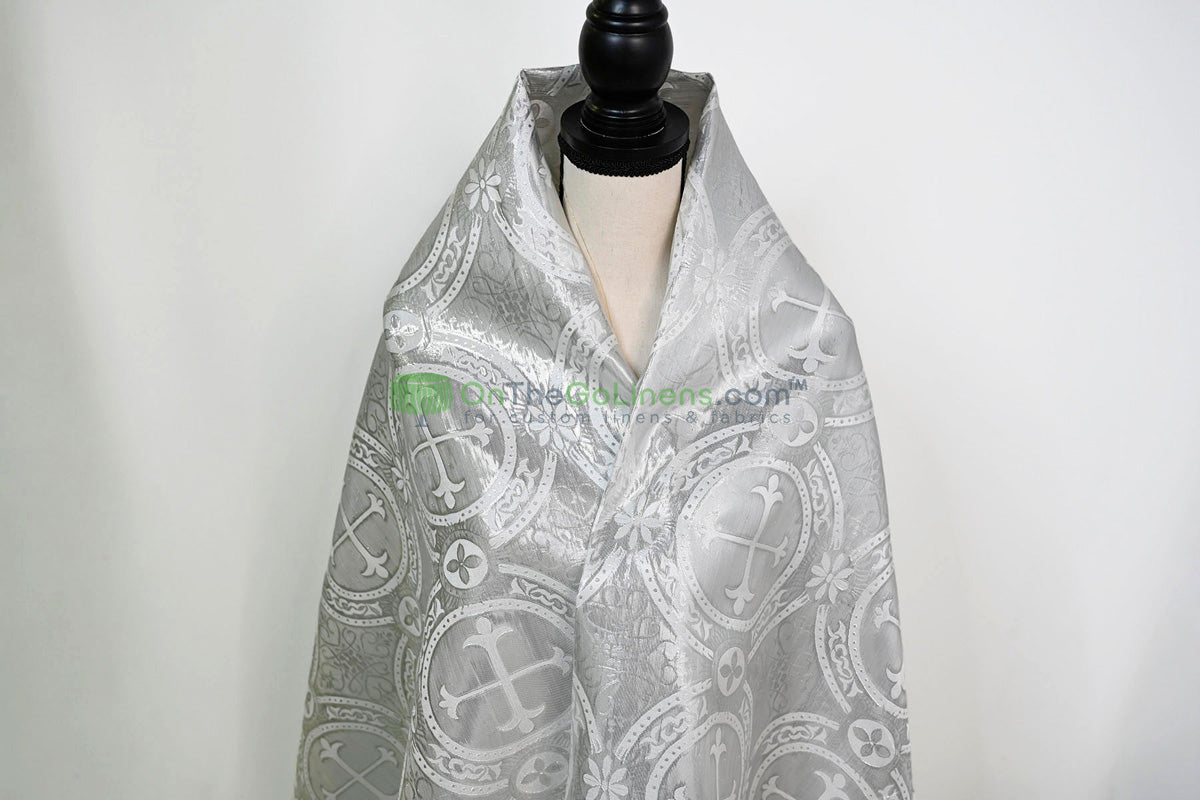 Circular Cross Liturgical Brocade | 60” Wide | Elegant Liturgical Fabric with Woven Cross Motif | Ideal for Church Vestments & Decor