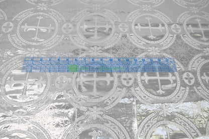 Circular Cross Liturgical Brocade | 60” Wide | Elegant Liturgical Fabric with Woven Cross Motif | Ideal for Church Vestments & Decor