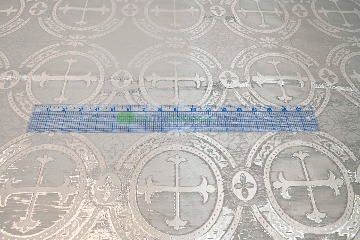 Circular Cross Liturgical Brocade | 60” Wide | Elegant Liturgical Fabric with Woven Cross Motif | Ideal for Church Vestments & Decor