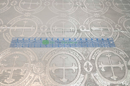 Circular Cross Liturgical Brocade | 60” Wide | Elegant Liturgical Fabric with Woven Cross Motif | Ideal for Church Vestments & Decor