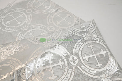 Circular Cross Liturgical Brocade | 60” Wide | Elegant Liturgical Fabric with Woven Cross Motif | Ideal for Church Vestments & Decor