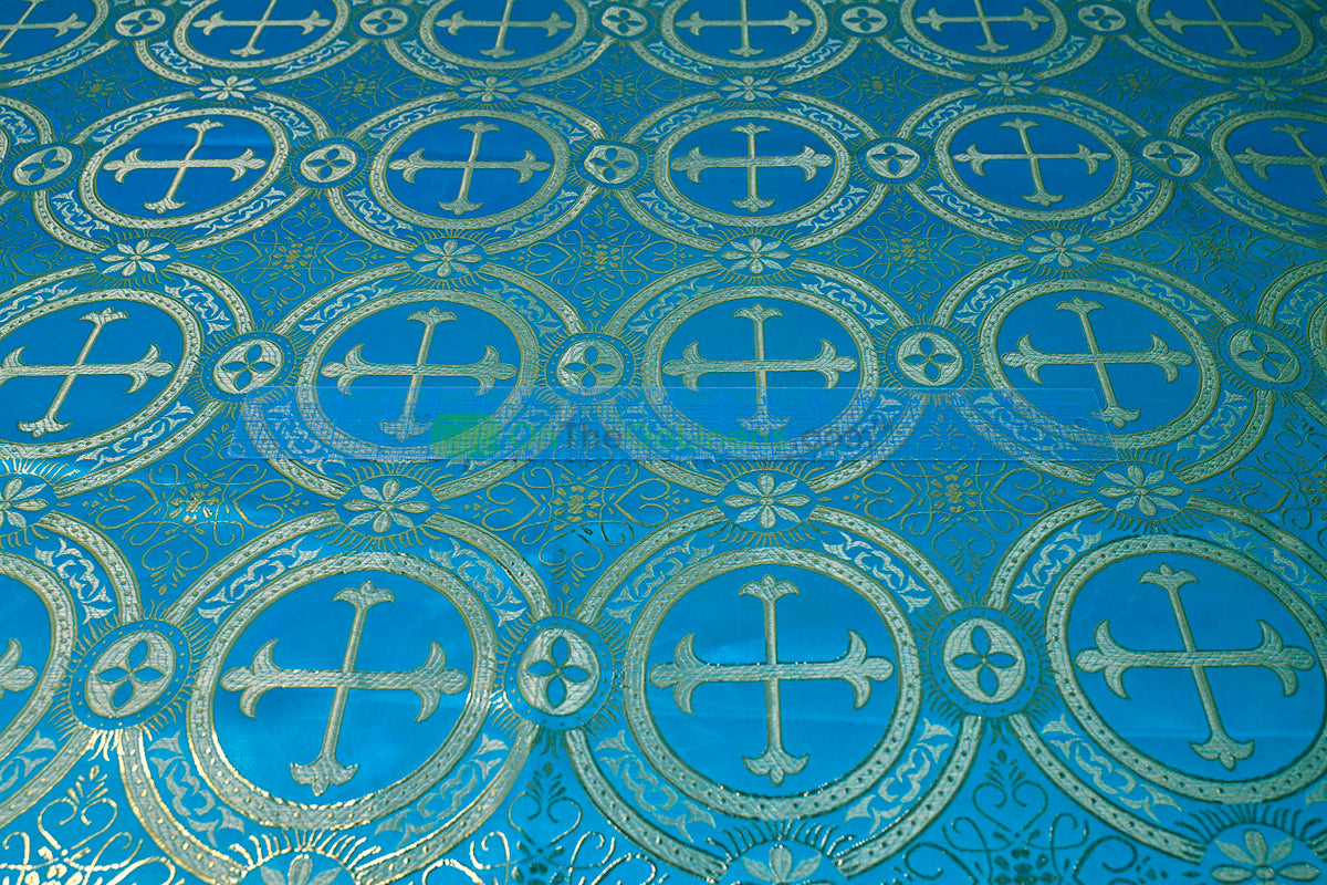 Circular Cross Liturgical Brocade | 60” Wide | Elegant Liturgical Fabric with Woven Cross Motif | Ideal for Church Vestments & Decor