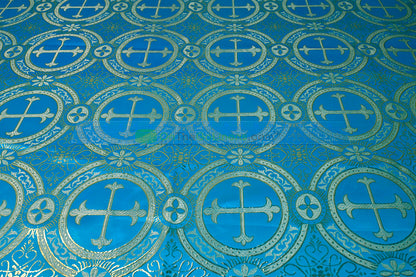 Circular Cross Liturgical Brocade | 60” Wide | Elegant Liturgical Fabric with Woven Cross Motif | Ideal for Church Vestments & Decor