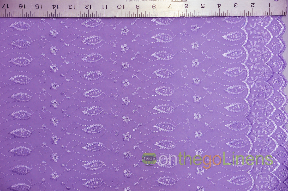 Polyester Cotton Eyelet Embroidery with Double Sided Borders Fabric by the Yard