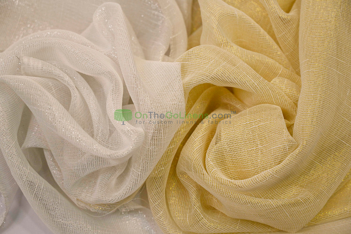 Metallic Faux Sheer Table Linen| Metallic Linen Tablecloths | 108" Wide | Gold and Silver |