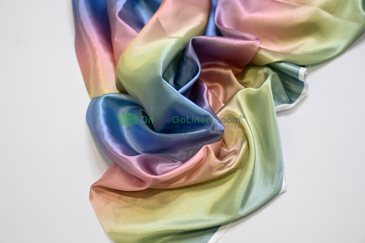 Ombre Satin Fabric | 60" Wide | Rainbow Charmeuse Fabric | Pink Yellow Blue Purple Orange |