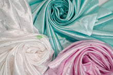 Mini Star Charmeuse Satin Event Drapery Panels | Star Satin Curtains | White, Pink, Blue |