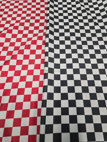 1" Checker Lamour Satin Print Fabric | 60" Wide | 100% Polyester |