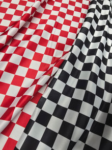 1" Checker Lamour Satin Print Fabric | 60" Wide | 100% Polyester |