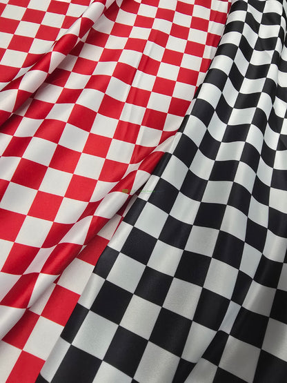 1" Checker Lamour Satin Print Fabric | 60" Wide| 100% Polyester | Two colors Available |