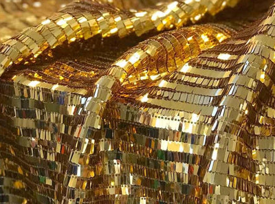 Piano Sequins Fabric by the Yard | Fringe Piano Rectangle Sequins on Mesh | 57" Wide |